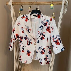 Floral Blazer with Red and Blue Accents Medium